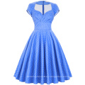 2016 Belle Poque Stock Cap manga V-cuello blanco punto azul estilo vintage algodón fresa 50s retro vestido BP000001-17